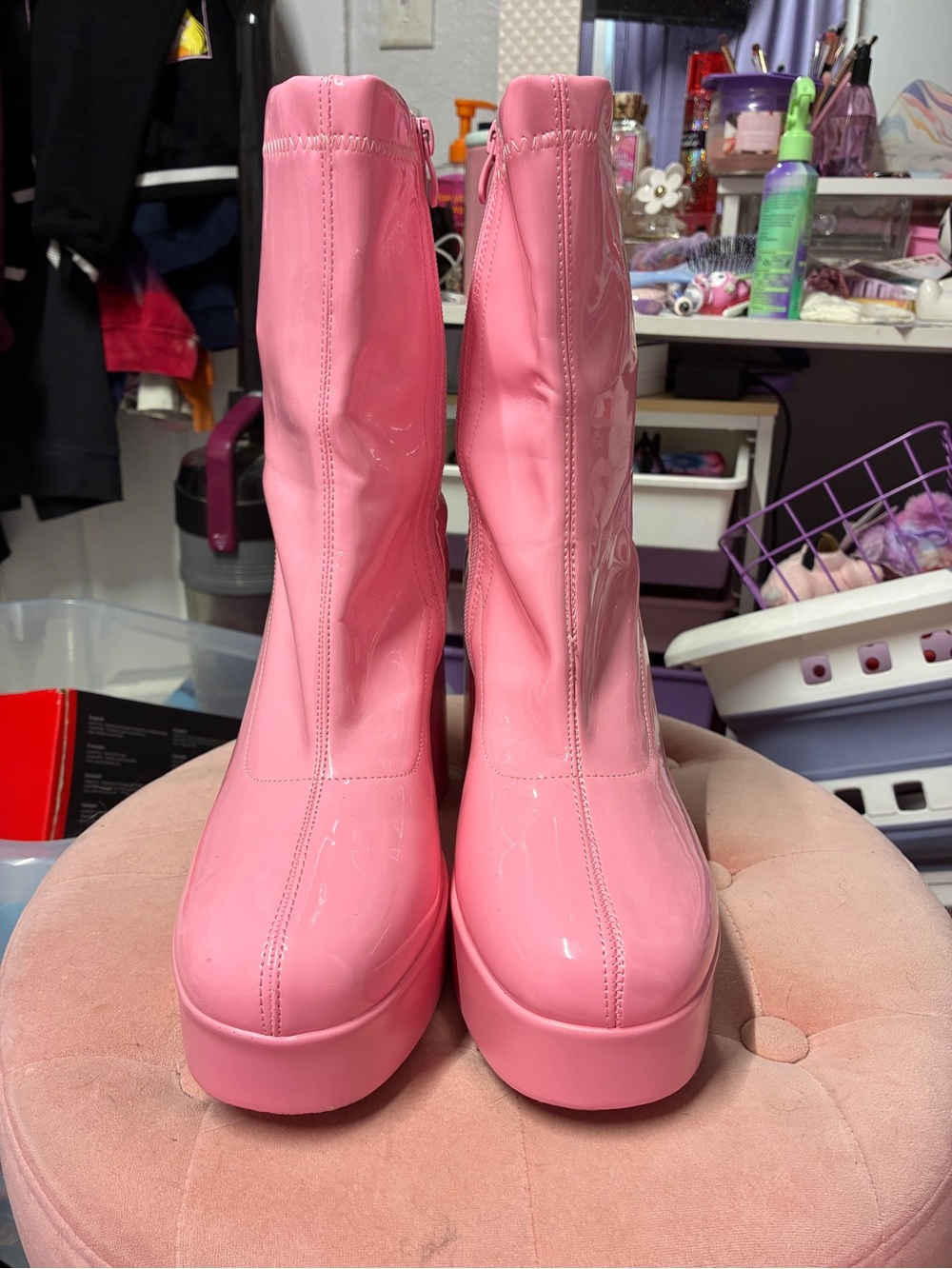 Pink gogo boots faux leather